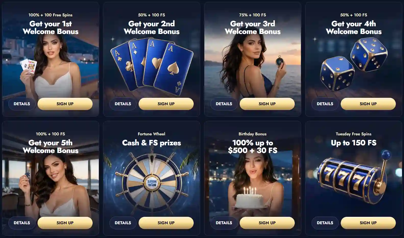 Current Crusino Australian welcome bonus panel showing the five-deposit offer structure