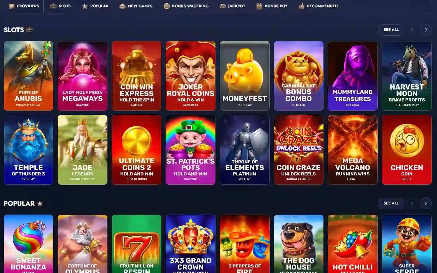 Current Crusino games lobby showing game categories and provider navigation on the Australian-facing site