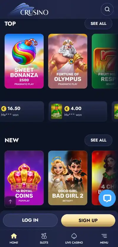 Crusino AU website shown in a mobile browser viewport