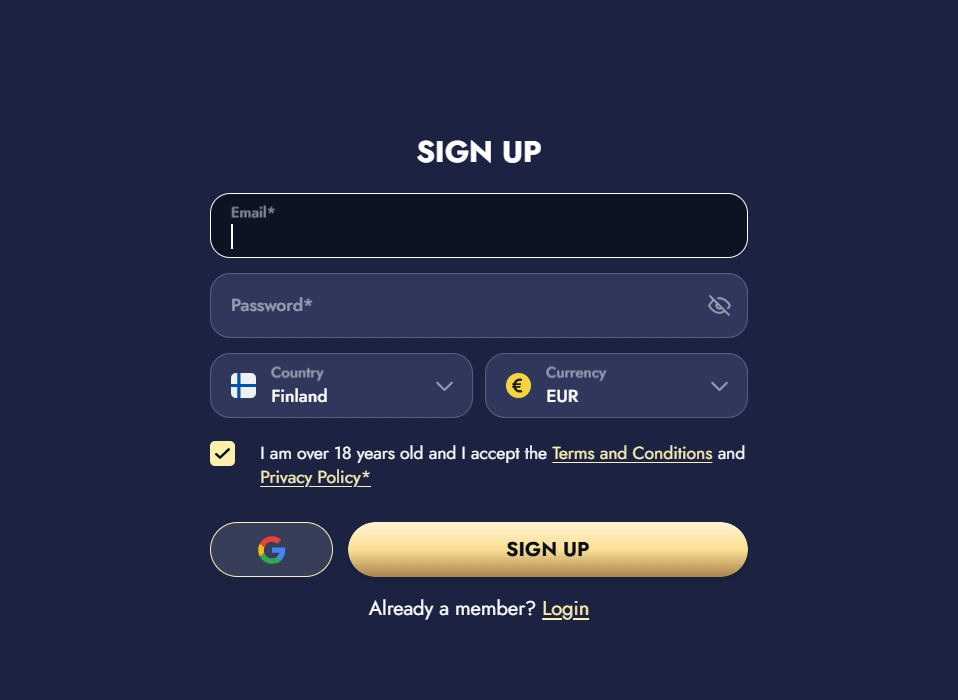 Crusino registration or account verification interface