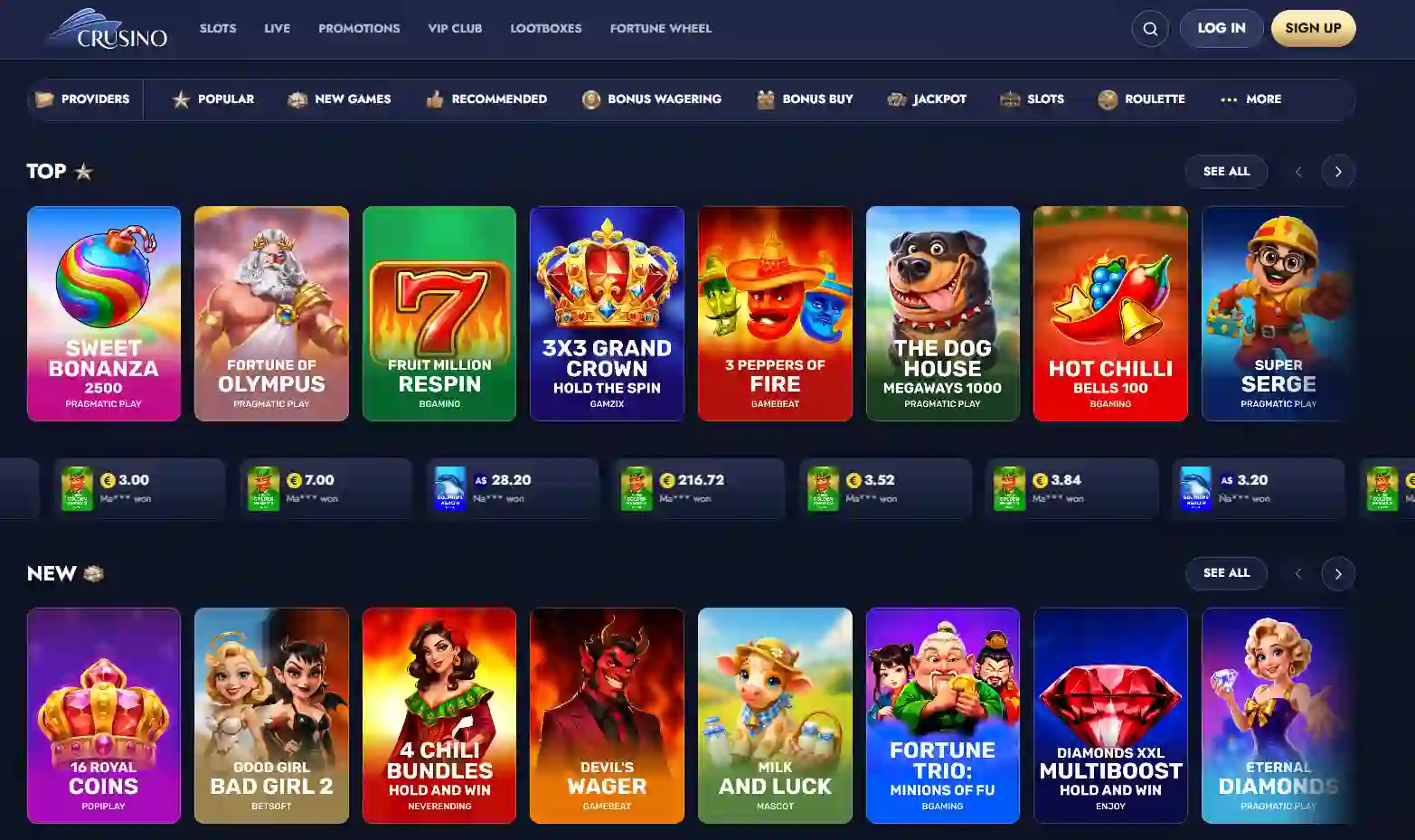 Crusino Australia homepage showing the localised interface and casino navigation